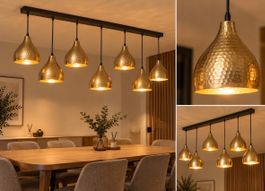 Moderne 7\-flammige Pendelleuchte in Gold und Schwarz